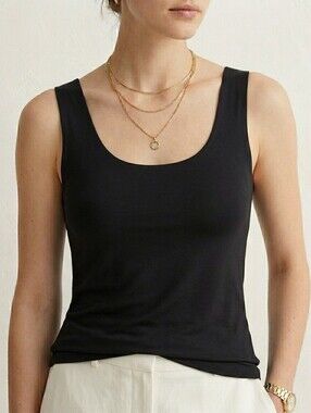🟣 Sz S Zara 100% Cotton W/B Collection Classic Black Women's Tank Top